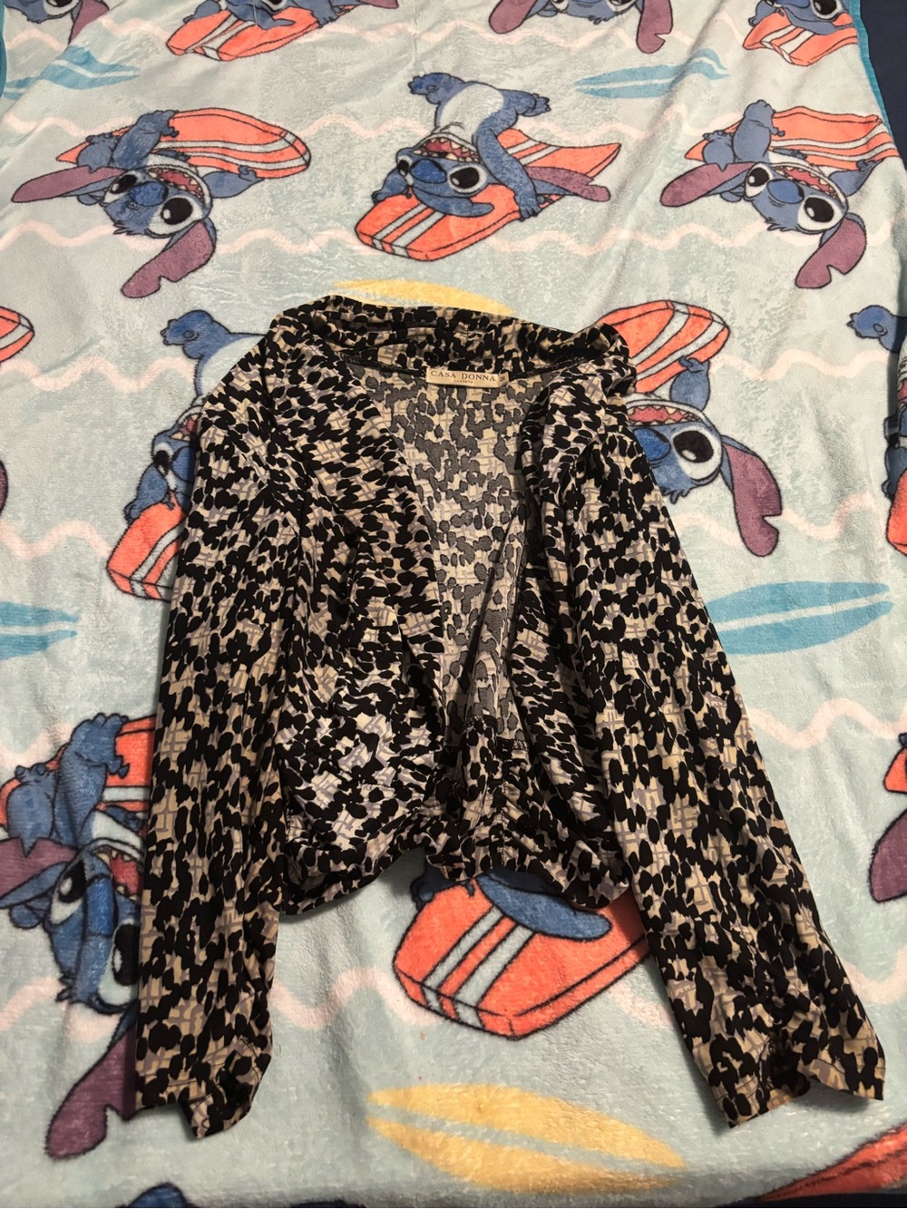 Casa Donna Black and Cream Printed Open-Front Women's Cardigan